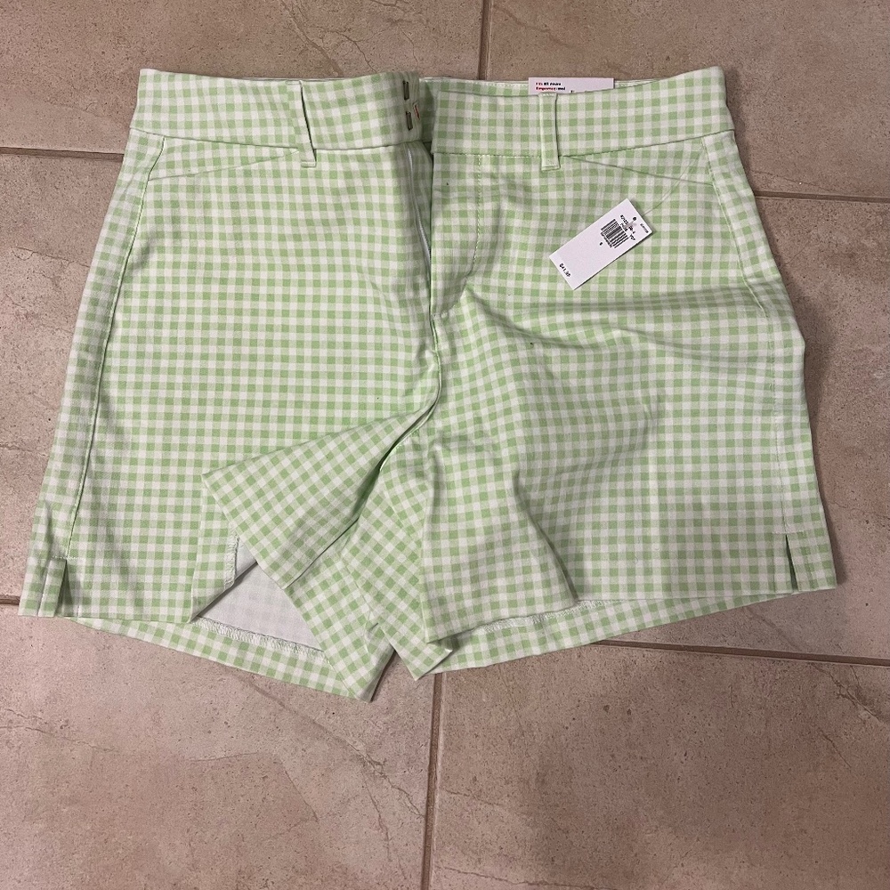 Green and white dress pixie shorts